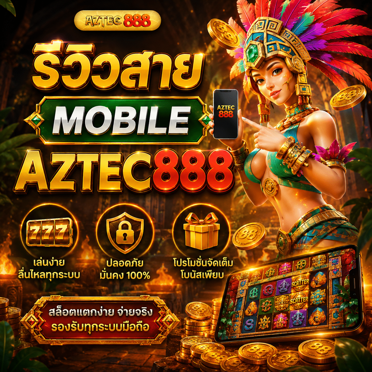 รีวิวสาย mobile AZTEC888 ผมเล่นแทบทั้งหมดจากมือถือ แล้วเป็นยังไง